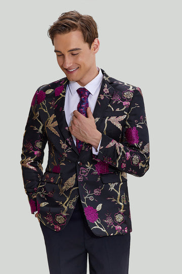 Svart Jacquard Sateng Hakket Lapel Blazer